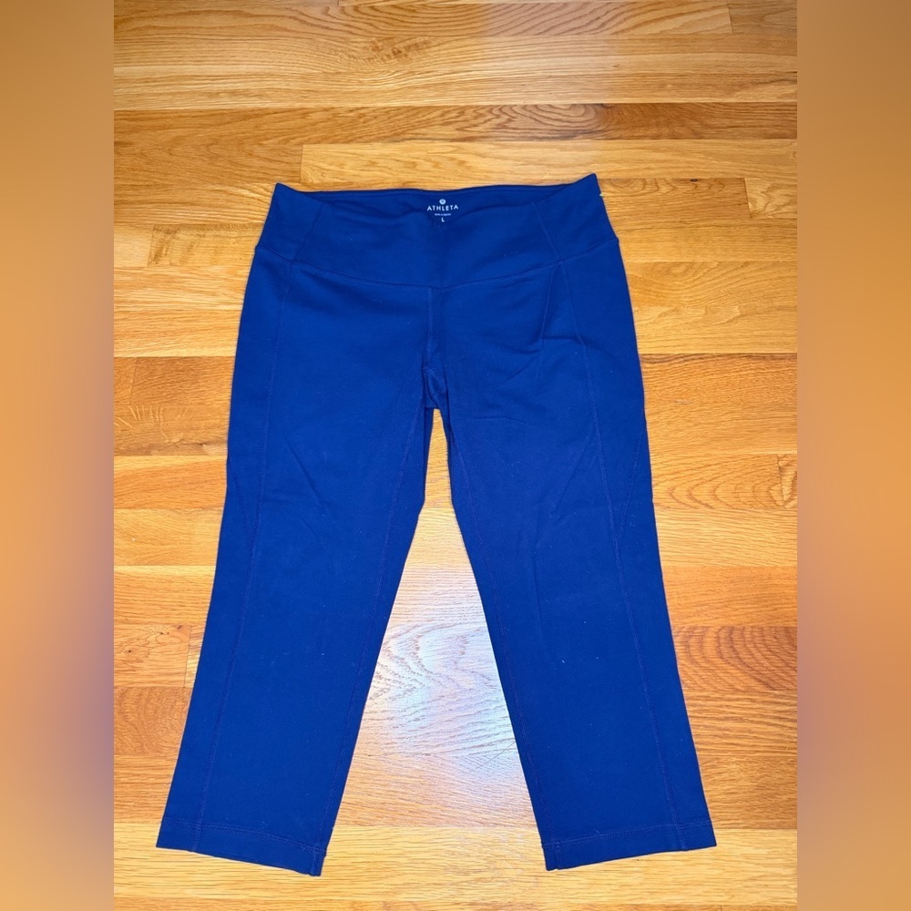 Athleta Navy Blue High Rise Capri Leggings Cropped Activewear Size L
